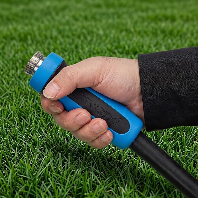 FEVONE Heavy Duty Garden Hose 50 ft, Spray Nozzle Included | Flexible Water Hose, Leak-Free, Lightweight Hybrid Polymer, 5/8 ID, 600 PSI, 3/4 GHT Aluminum Fittings with Swivel Handles