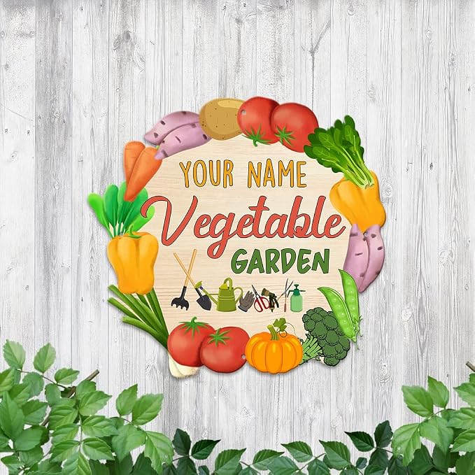 MeMate Vegetable Garden Signs, Personalized Metal Signs, Garden Sign to Personalize, Large Sign for She Shed, Customized Name Wall Art for Garden Outdoor Decor, Personalized Outdoor Plaque