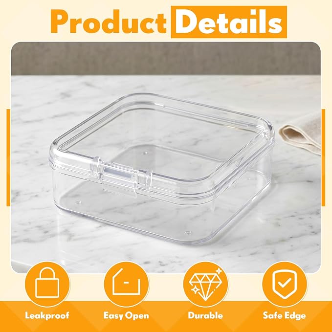 24 Packs Small Clear Plastic Beads Storage Containers Box with Hinged Lid for Storage of Small Items, Crafts, Jewelry, Hardware(2.12 x 2.12 x 0.79 Inches)