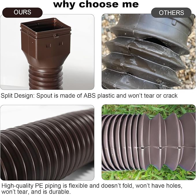 plusgutter Brown 2-Pack Rain Gutter Downspout Extensions Flexible, Drain Downspout Extender,Down Spout Drain Extender, Gutter Connector Rainwater Drainage,Extendable from 21 to 68 Inches