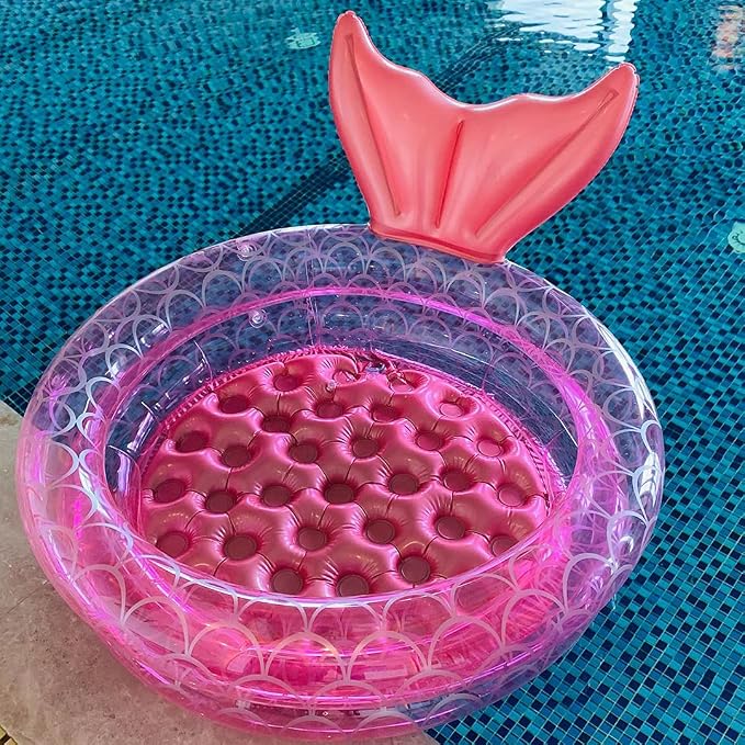 Inflatable Backyard Kiddie Mermaid Pools, Garden Round Swimming Pool for Kids, Kiddie Paddling Pool Indoor&Outdoor Baby Ball Pit Pool (35 inch)