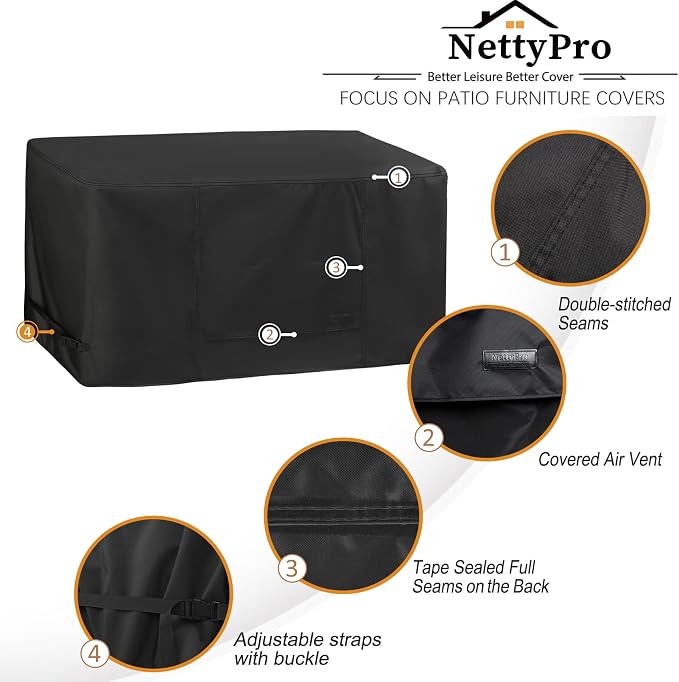 NettyPro Deck Box Cover Outdoor Waterproof Storage Bench Cover for Rectangular Deck Box, 57 x 28 x 24 inch, Black