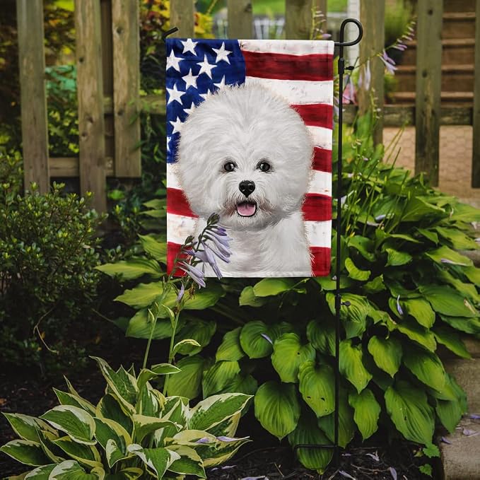 Caroline's Treasures CK6434GF Bichon Frise American Flag Garden Flag Mailbox Flag Decorative Yard Flag Banner Outside Patio Artwork Yard Flower Beds, Garden Size, Multicolor