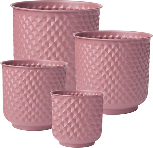 Bloem Prism Indoor Metal Cachepot Set - Includes 6", 8", 10" and 12" Decorative Planters with Powder-Coated Finish, Removable Drain Plugs, Dusty Rose