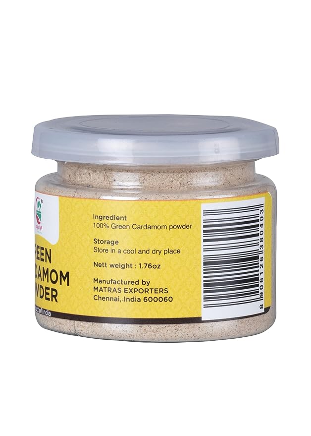 Ground Cardamom 1.76 oz (50g) | Fresh, Aromatic and Flavourful | Cardamom ground from fresh cardamom seeds | aka Elaichi, Cardamon | by Yogi's Gift ®