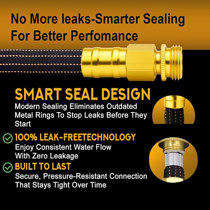 10FT Lightweight Garden Hose,Flexible Water Hose with Solid Brass Head,Kink-Free,Leak-Proof,All-Weather 3/4 in. Lead-in Hose for RV,Boat,Car Wash,Garden,Yard,Camper,Outdoor (Orange-Black, 10 Feet)