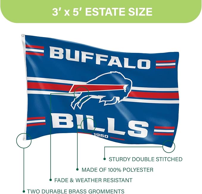NFL 3 x 5 Outdoor Durable Flag with Grommets | Heavy Duty Flag & Banner for Outdoor Garden Patio Decoration | Indoor Wall Decor Flag for Room | Works with Flag Poles for Outside House (Buffalo Bills-Vintage)