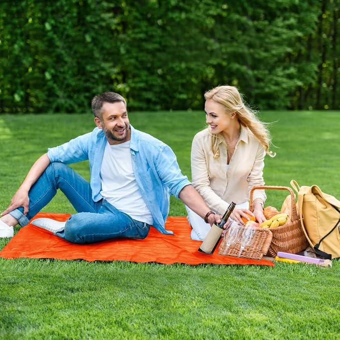 Pocket Picnic Blanket for 1-2 Persons, 43.3x55.12″(2.54oz) Super Light Compact Beach Blanket,SandProof Waterproof Portable Beach Picnic Mat for Outdoor Hiking Camping Travel Festival (orange)