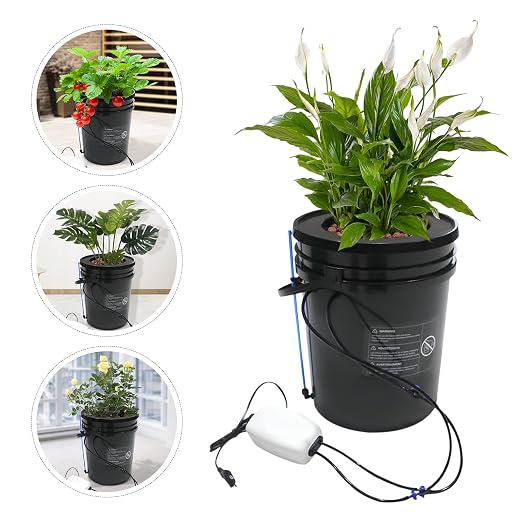 2 in 1 Deep Water Culture Kit with Air Pump Soilless Planting System, Hydroponic Grow System Kit Feed Circulation Drip Irrigation, 5-Gallon Deep Water Culture for Indoor&Outdoor