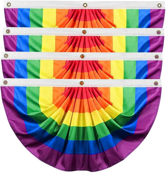 4Pack Progress Pride Bunting Flag 2x4 Ft Pleated Half Fan Flags Gay LGBTQ Pride Month Outdoor Decor Rainbow