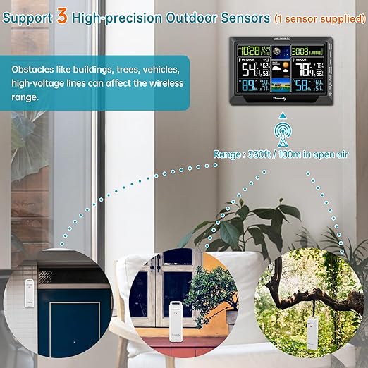 DreamSky Weather Station Indoor Outdoor Thermometer Wireless for Home | Digital Atomic Clock, Large Display with Dimmer, Inside Outside Temperature Humidity Monitor, Auto DST (Plug-in)