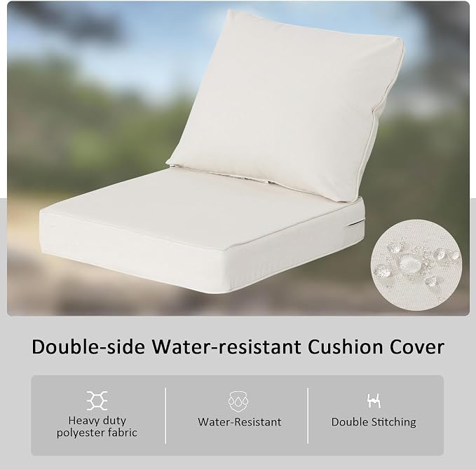 24"x27.5" Outdoor Deep Seat Patio Cushions Set of 2, Deep Seat Bottom Resilient Foam Filling Water-Resistant Stain-Resistant UV Resistant Weather Resistant with YKK Zippers, Almond