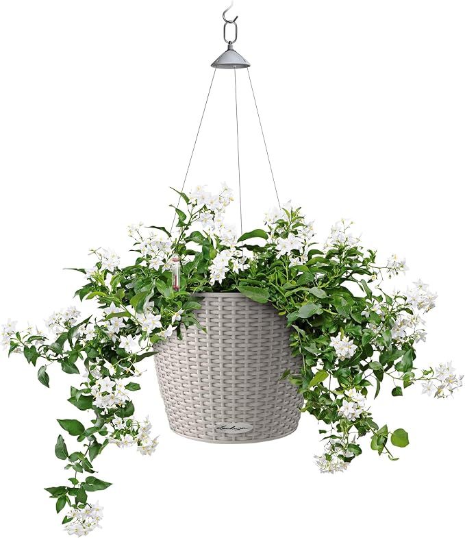 Lechuza Nido Cottage 28 Sand Brown, Self-Watering Hanging Planter, D10.6 H9.1 in