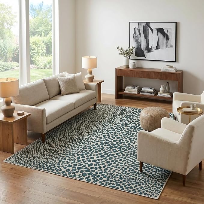 Unique Loom Outdoor Collection Area Rug - Cape Town (7' 1" x 10' Rectangle, Teal/ Ivory)