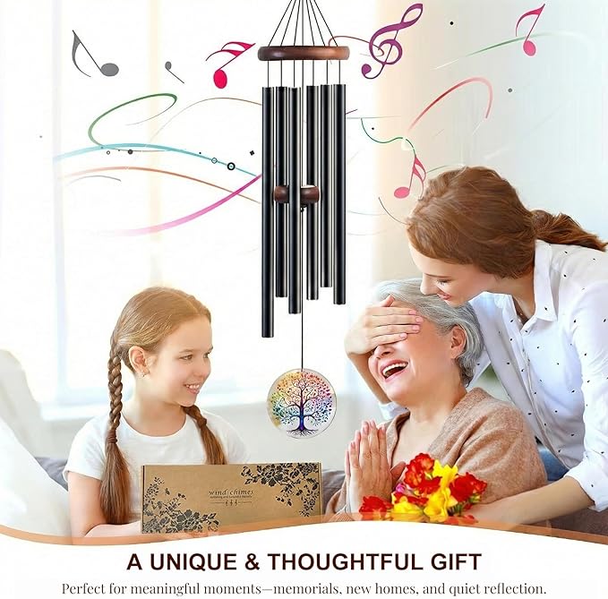 Tree of Life Wind Chimes for Outside, Deep Tone Outdoor Wind Chime with Colorful Wind Catcher, 6 Aluminum Tubes, Garden Porch Patio Decor, Memorial & Birthday Gift (36" Tree of Life)