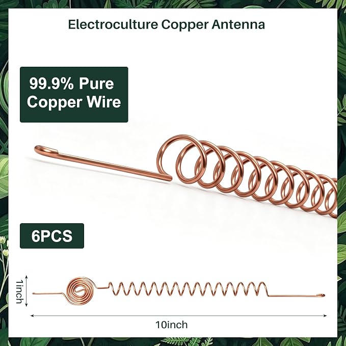 6 Pack Electroculture Copper Gardening Antenna Kit,Thick 10 Gauge 99% Pure Copper Wire, Electroculture Plant Stakes Tensor Rings Kit for Vegetable Garden, Indoor Pots, Raised Beds