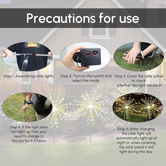 Christmas Solar Garden Firework Lights Outdoor Waterproof 6 Pack Solar Powered Art Stake Twinkle Lighting for Outside Decor, 120 LED Warm White
