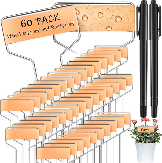 Moxweyeni 60 Pcs Metal Garden Tags Plant Labels for Garden Waterproof Plant Markers with 2 Permanent Pen Planting Nursery Tags Reusable Labels Stake for Plants (Copper,4 Inch)