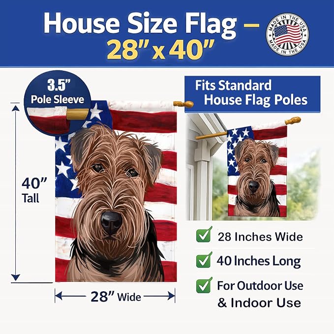 Caroline's Treasures CK6754CHF Welsh Terrier American Flag House Flag Large Porch Sleeve Pole Decorative Outside Yard Banner Artwork Wall Hanging, Polyester, House Size, Multicolor