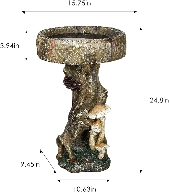 Hamiedun Bird Baths for Outdoor - 24.8" Tall Pedestal Resin fiber, Woodland Tree Trunk Decoration Yard Statue，Pedestal Birdbaths for Outdoors, Garden, Patio, Lawn, Backyard (24.8''H)