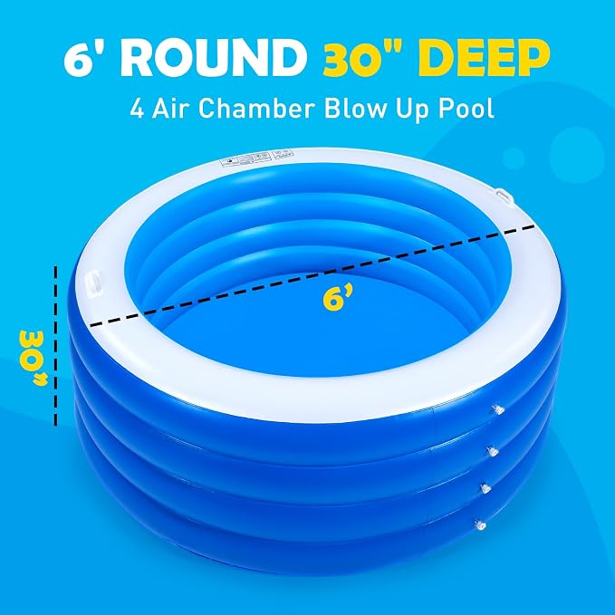 Blow Up Pool, 72" X 30" Round Inflatable Swimming Pool, Kids Pool Inflatable, Kiddie Baby Swimming Pool for Backyard
