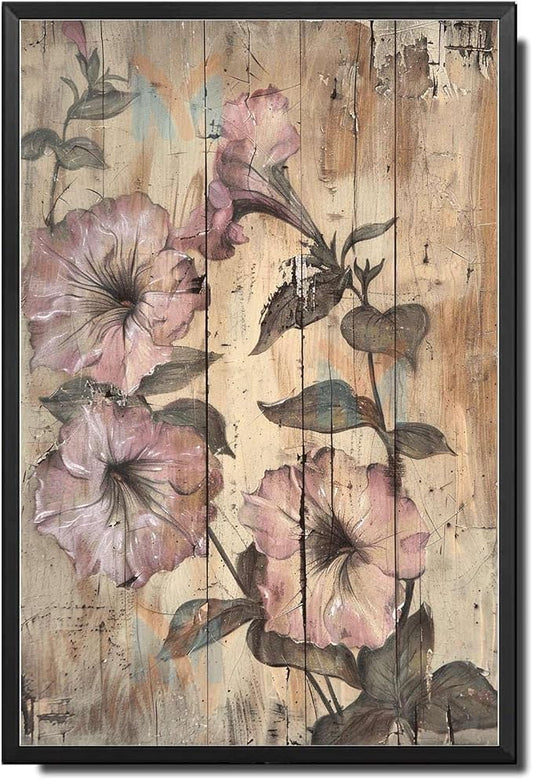 Metal Sign Tin Sign Vintage Antique Artist's Vision Petunias Tin Sign for Rustic Wall Decor Distressed Wood Surfaces and Weat Tin Signs for Women for Restaurant 12×16 Inches with Metal Frame