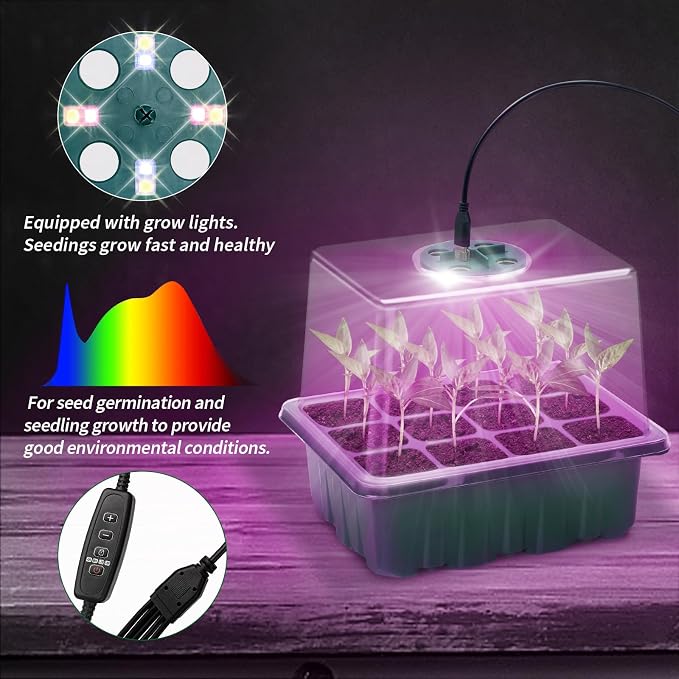 Idealife Seed Starter Tray, Seed Propagation Station with Grow Light,5 Pack | Seedling Starting Kit with Time Controller,Mini Greenhouse with Humidity Domes and Base,Plant Tray for Seeds Growing Starting