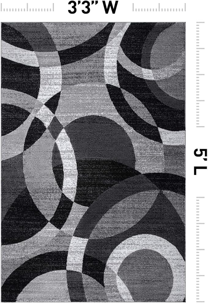 Rugshop Abstract Circles Modern Geometric Area Rug Gray 3'3" x 5' | Non-Shedding, High Traffic, Rectangular, Size 3'3" x 5', Living Room, Bedroom, Dining Room, Home Office, Kitchen, Entryway