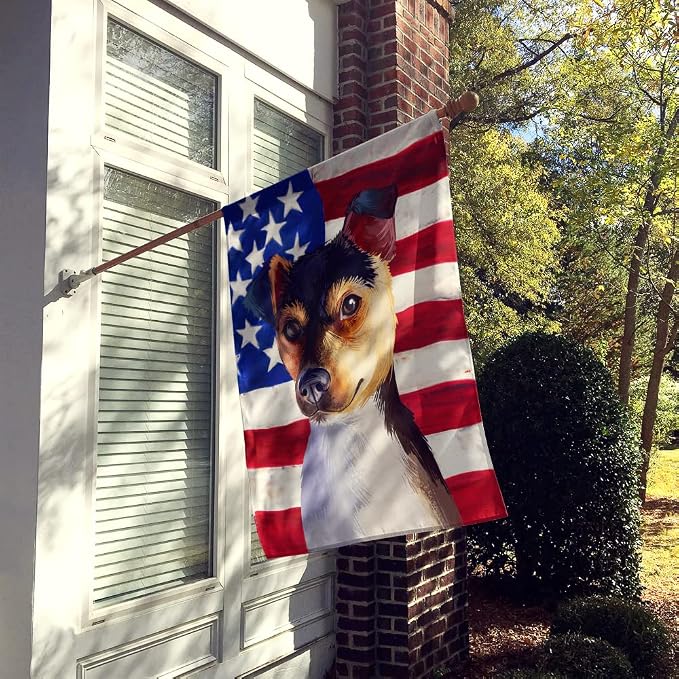 Caroline's Treasures CK6460CHF Brazilian Terrier Dog American Flag House Flag Large Porch Sleeve Pole Decorative Outside Yard Banner Artwork Wall Hanging, Polyester, House Size, Multicolor