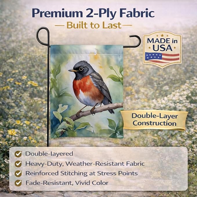 Caroline's Treasures Wisconsin American Robin Garden Flag Mailbox Flag Decorative Yard Flag Banner Outside Patio Artwork Yard Flower Beds, Garden Size, Multicolor