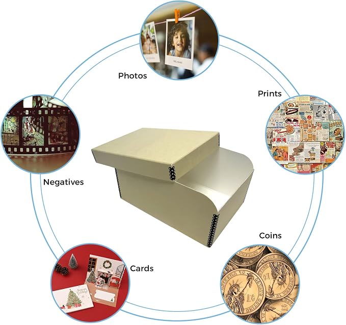 Lineco 4x6 Photo Storage Box, with 12 Acid-Free Envelopes, 5.5x7.5x11, Tan | Holds Up to 1000 3.5" x 5", or 4" x 6" Pictures, Metal Edge, Archival Organizer for Cards, Prints, Stickers, Stamps, Seeds