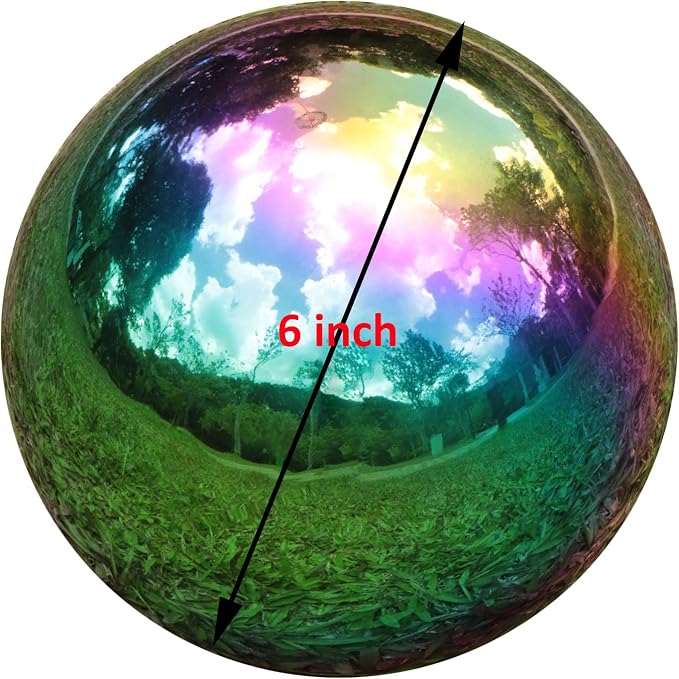 Kesywale Rainbow Gazing Globe Mirror Balls for Garden Home Stainless Steel Shiny Hollow Sphere Sparkling Outdoor Ornament (6 Inch)