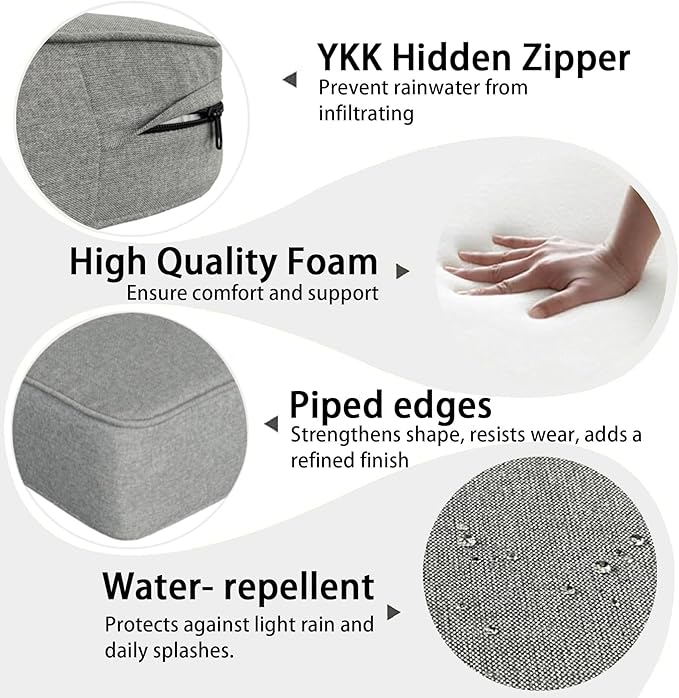 Outdoor 22"x24" Deep Seat Patio Cushion Set of 2, Outdoor Chair Cushions with Water-Resistant UV Resistant Weather Resistant Sectional Sofa Pad and Removable Covers,Light Grey