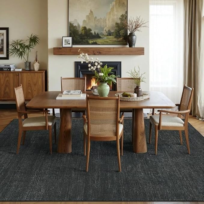 Garvee 9x12 Black Rug for Living Room Modern Solid Color Washable Area Rug | Non Slip Backing Non Shedding Stain Resistant Low Pile Ultra Soft Thin Foldable Rug for Bedroom Nursery Dining Room