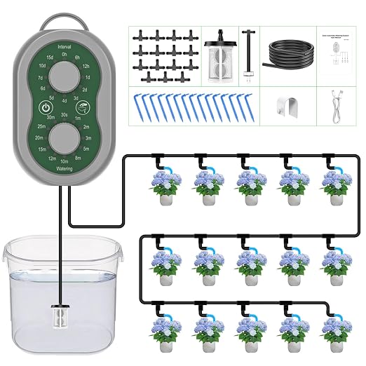 Automatic Plant Waterer Indoor Self Watering System for Pot Plant,Battery Powered Outdoor IPX5 Waterproof Auto Drip Irrigation Kit Beginner-Friendly Water 15 Plants