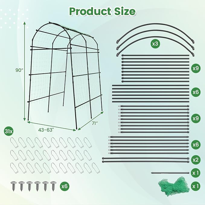 Giantex Garden Arch Trellis for Climbing Plants Set 2, 7.5FT Tall Plant Support Archway w/PE Coated Metal Structure for Climbing Vine/Vegetables/Fruit/Flower, Outdoor Cucumber Trellis for Raised Bed