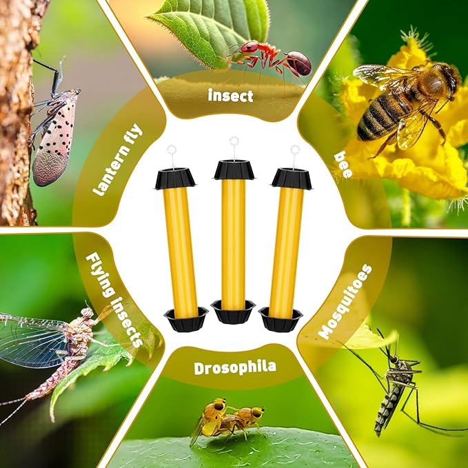 Qualirey 8 Pcs Sticky Fly Trap Fly Stick Indoor Outdoor Long Lasting Hanging Flies Bug Catcher Paper Tape Strips with Hook for Wasps Gnats Bug Insects Fruit Flies Mosquitoes (Stylish-1,Yellow)