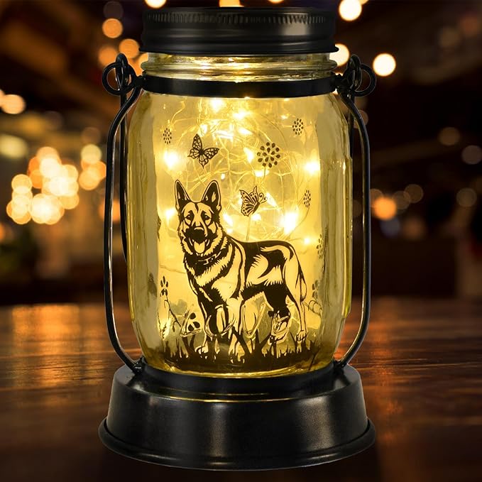 kyoryuger German Shepherd Gifts for Women/Men, German Shepherd Solar Lanterns Dog Mom Birthday, Dog Lovers Lantern, Pet Loss Pet Memorial, Solar Garden Decor Outside for Yard, Patio,Backyard,Porch