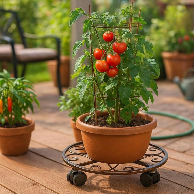 5 Pack Plant Caddy with Wheels Heavy Duty 12 Inches Metal Plant Stand with Wheels Plant dolly Rolling Plant Stand Plant Roller with Casters for Indoor and Outdoor with Plant Saucers, Bronze