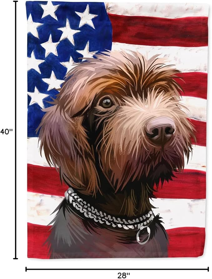 Caroline's Treasures CK6664CHF Pudelpointer Dog American Flag House Flag Large Porch Sleeve Pole Decorative Outside Yard Banner Artwork Wall Hanging, Polyester, House Size, Multicolor