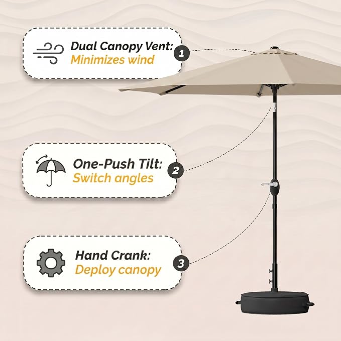 Greesum 9FT Outdoor Patio Umbrella, Table Umbrella for Yard, Market, Heavy-Duty Waterproof Pool Umbrella with 8 Sturdy Ribs, UV Protection for Beach, Deck, Garden, Backyard