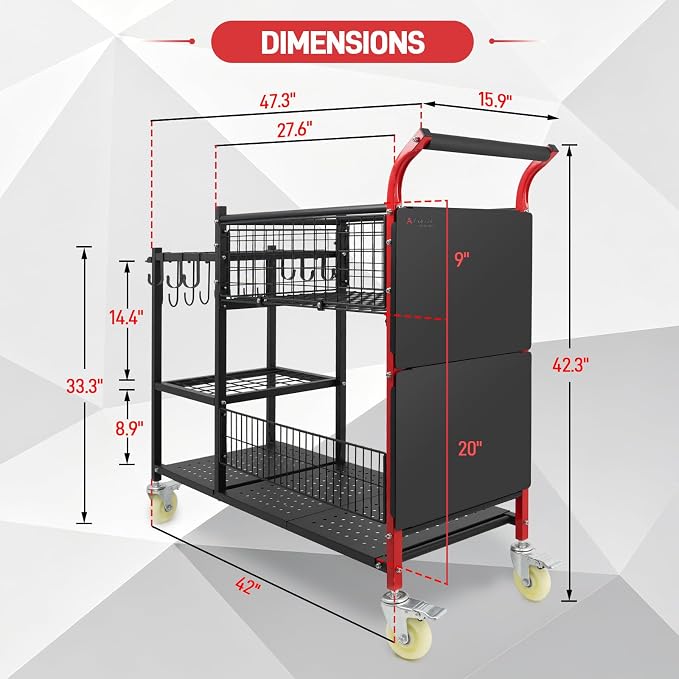 Anleolife 3-in-1 Garden Cart: Workstation, Harvest Basket & Tool Rack | 4IN swivel casters with brakes. Rust-resistant steel. Ideal for potting, transplanting, harvesting & tool storage