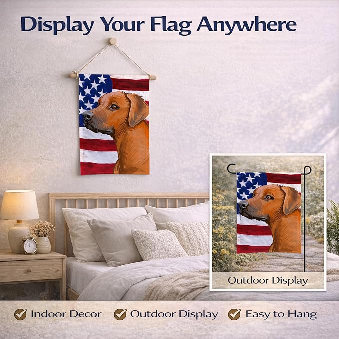 Caroline's Treasures CK6676GF Rhodesian Ridgeback Dog American Flag Garden Flag Mailbox Flag Decorative Yard Flag Banner Outside Patio Artwork Yard Flower Beds, Garden Size, Multicolor