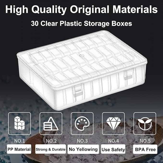Bead Organizer, 60Pcs Small Clear Plastic Bead Storage Containers with Label, 2 Large Craft Storage Cases with Hinged Lid, Storage Box for Jewelry Making Diamond Art Bracelet Seed Screw Mini Parts