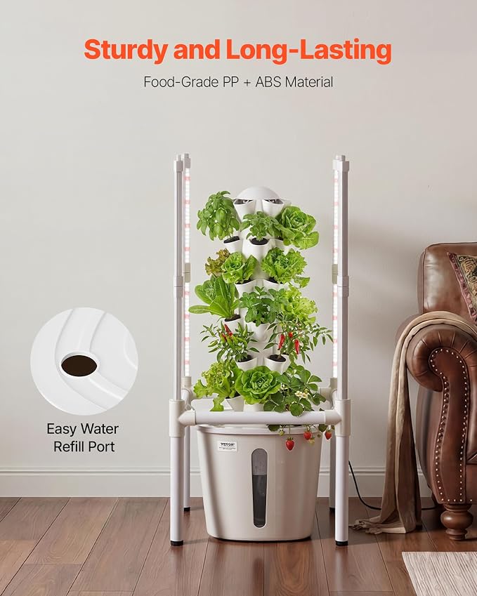 VEVOR Hydroponic Tower, 30 Pods 6 Tiers Hydroponics Growing System Kit with LED Grow Light & App Control, Vertical Home Garden with 20L Water Tank & Pump, Planter for Indoor Herbs, Fruits, Vegetables