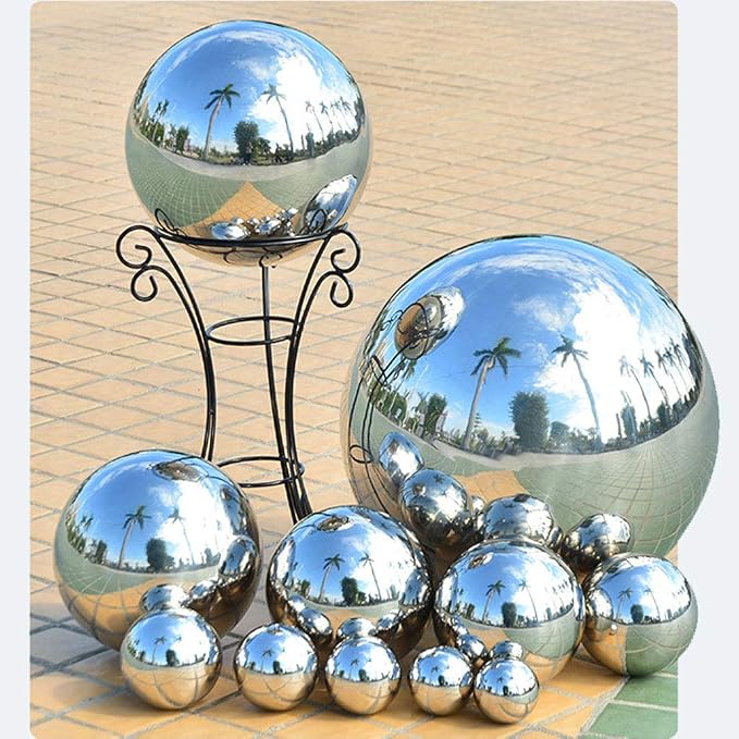 8pcs 2.4-6in Mirror Garden Spheres, Seamless Silver Stainless Steel, Props for Photography, Colorful Home Addition