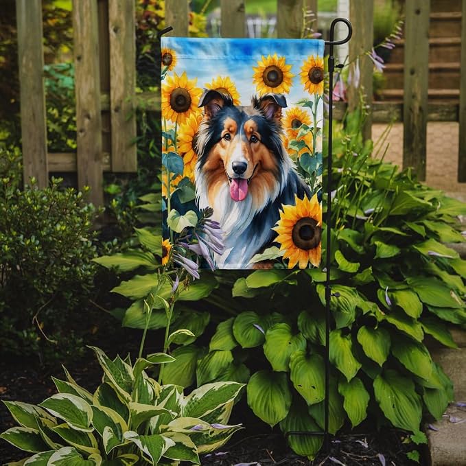 Caroline's Treasures DAC6061GF Collie in Sunflowers Garden Flag Mailbox Flag Decorative Yard Flag Banner Outside Patio Artwork Yard Flower Beds, Garden Size, Multicolor
