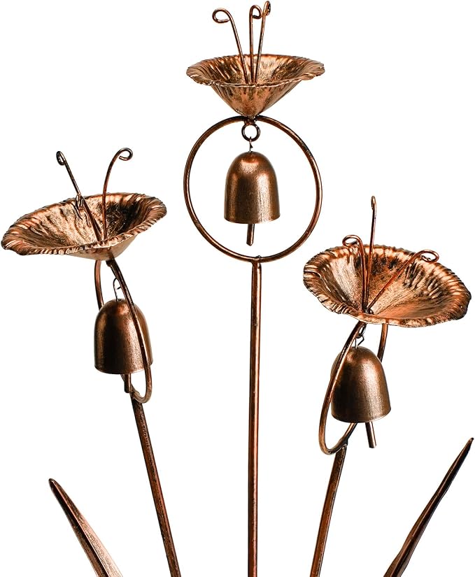 WSgift Gardens Metal Calla Lily Flowers with Bells for Outside Yard Art Metal Lilies Bronze