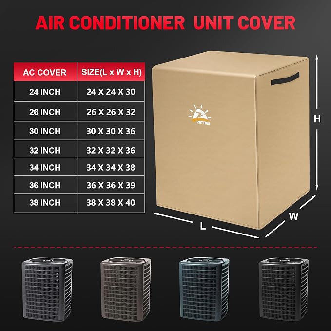 Zettum Air Conditioner Cover for Outside Units 26 Inch - 600D Air Conditioning AC Covers Waterproof, Outdoor Winter Cover for Central AC Condenser, Pool Heater, Heat Pump, HVAC and More