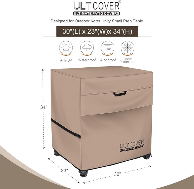 ULTCOVER Waterproof Prep Table Cover for 30 Inch Keter Unity Small Portable Table, Outdoor Storage Cabinet Prep Station Cover 30L x 23W x 34H inch